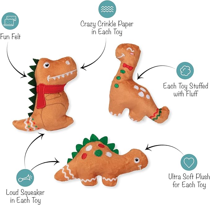 Fringe Studio Pet Toy, Baking Spirits Bright Christmas Cookies Plush Dog Toy 3 Piece Set, PetShop Collection (662143)