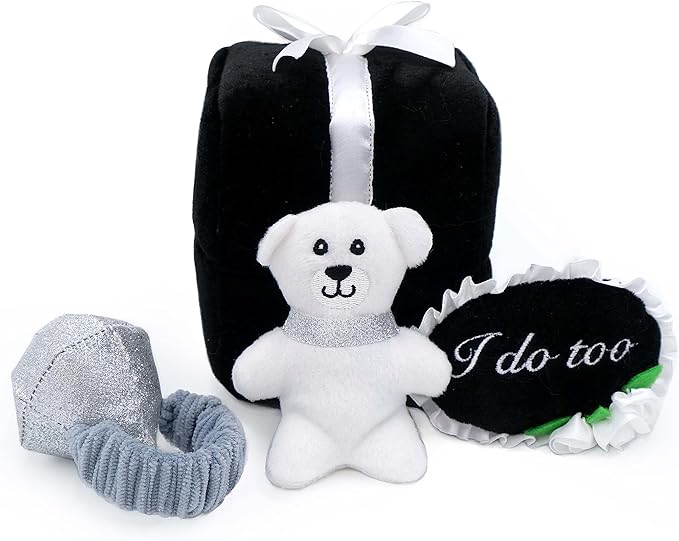 ZippyPaws Wedding Dog Toys - Wedding Ring Box Burrow, Gifts for Dog Couples, Fun Dog Engagement Toys for Photos, Rehearsals, After-Parties, and Wedding Gifts