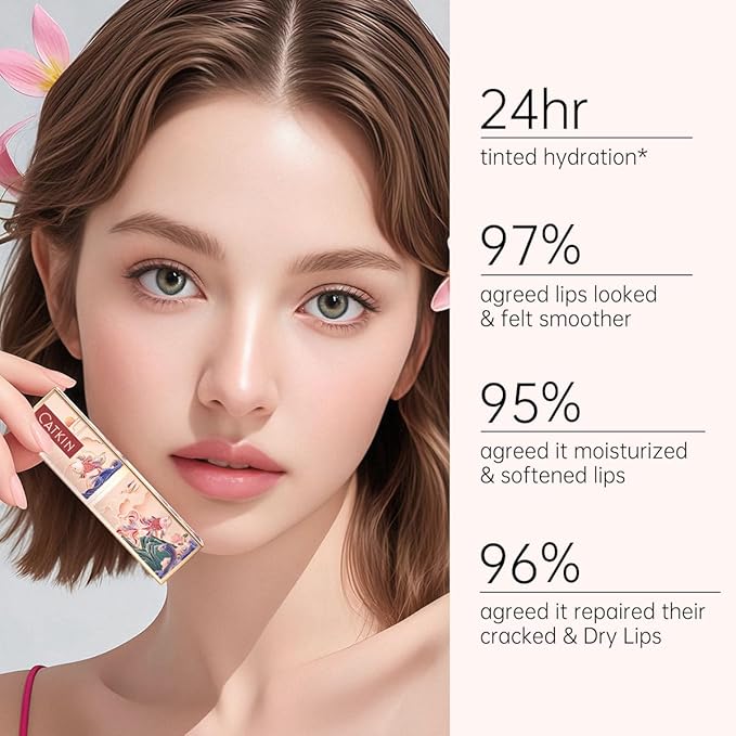 CATKIN Lip Balm Tinted Color Changing Lipstick Ultra Hydrating Lip Deep Moistrurize Lip Care with Vitamin E Nourishing For Cracked & Dry Lips 0.12 oz C21