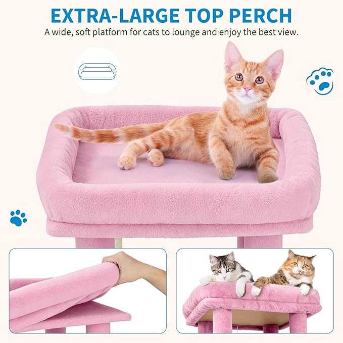 GarveeLife 61" Multi-Level Cat Tree for Indoor Cats, Heavy-Duty Tower for Large Adult & Maine Coon Cats with Oversized Perch, Dual Condos, Natural Sisal Scratching Posts & Play Toys – Pink