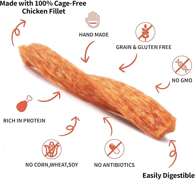LuvChew Chicken Dog Chew Twist Sticks, Puffed Human Grade Chicken Dog Treat Sticks, Rawhide Alternative, Easy to Digest 10pcs/Pack