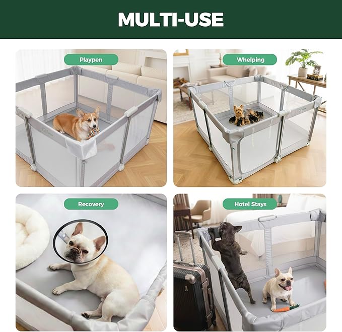 FXW SnapFold Dog Playpen with Dual Doors, Foldable & Portable Indoor Pen, 49 x 49 x 27 inch Spacious Play/Sleeping Area/Potty Training for Puppy & Small Dog, Gray