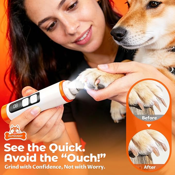 Ultra Quiet Dog Nail Grinder with LED Light & Safety Guard - Upgraded 3-Speed Rechargeable Dog Nail Trimmer for Painless Grooming of Dogs & Cats, (Small, Medium, Large)