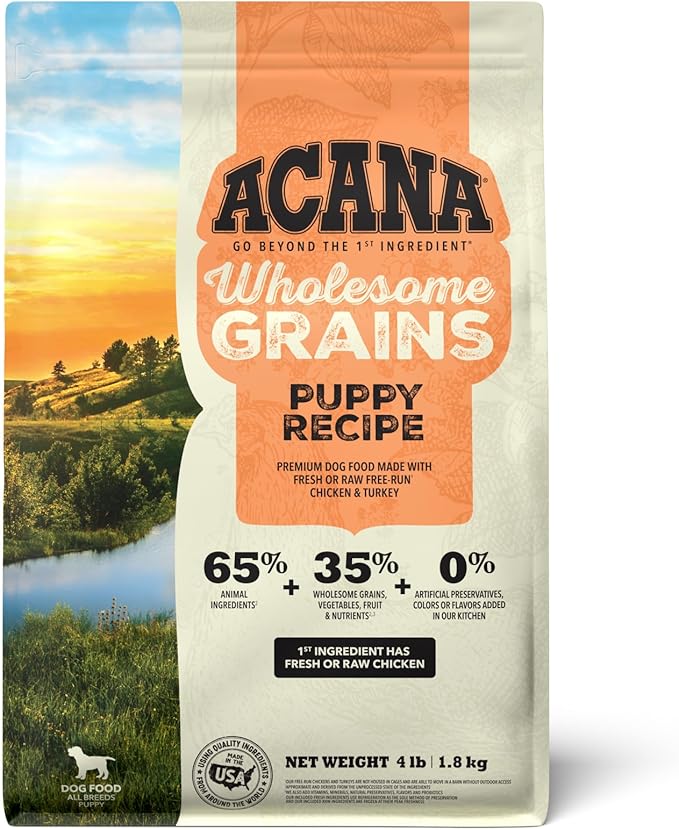 ACANA Wholesome Grains Dry Dog Food Puppy Recipe Real Chicken Eggs and Turkey 4lb Bag
