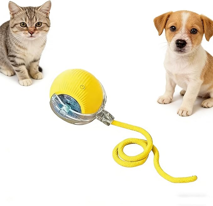 RightBliss Automatic Interactive Cat Dog Toy with Elastic Tail: Chirping Sound, Smart Obstacle Avoidance for Indoor Cats & Kittens (Yellow)