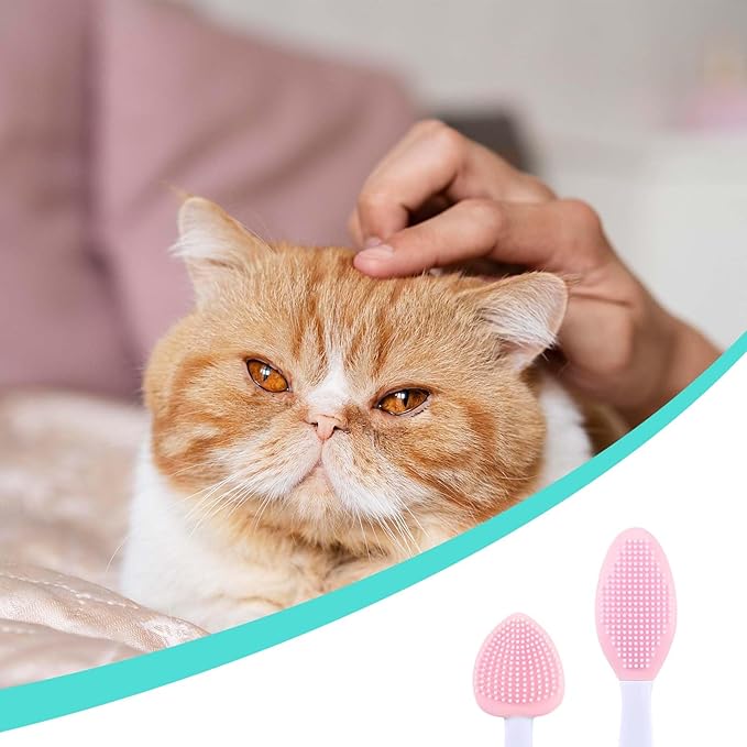 JJUNW 4Pcs Cat Acne Chin Treatment, Cat Acne Brush Set, Black Seed Exfoliating Brush, Dual Sided Silicone Cat Brush, for Cats Chin Acne and Blackhead Exfoliation