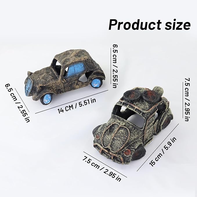 WishLotus Car Wreckage Aquarium Cave Decoration, Resin Fish Tank Decorations Creativity Sinking Car Fish Shelter for Aquatic Pets Hide and Breed (CAR 1)