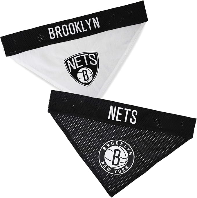 Pets First NBA Reversible Dog Bandana - Brooklyn Nets Home & Away Sports Bandana with Premium Embroidery Logo, Large/X-Large