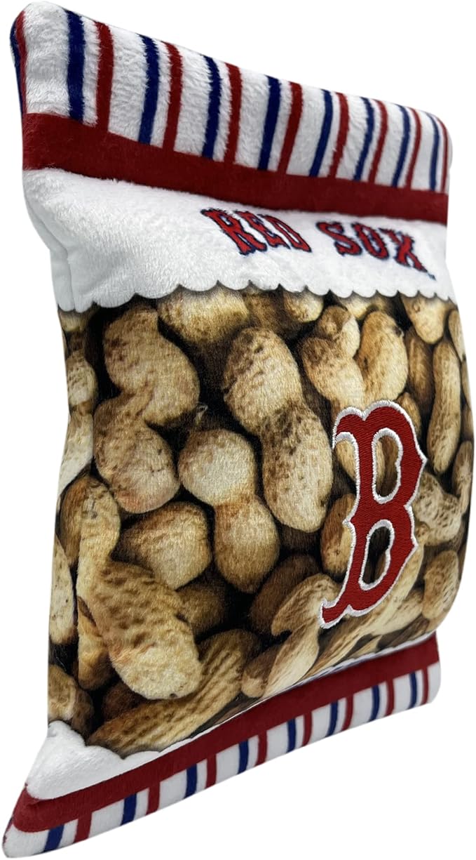 MLB Boston Red Sox Plush Peanuts Snack Toy for Dogs & Cats with Embroidered Team Name & Logo with Inner Squeaker