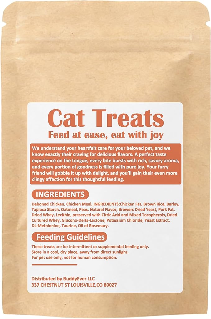 BuddyEver Crunchy & Creamy Cat Treats, Chicken Flavor Training Cat Snacks, Real Chicken First Ingredient, 5 oz Bag