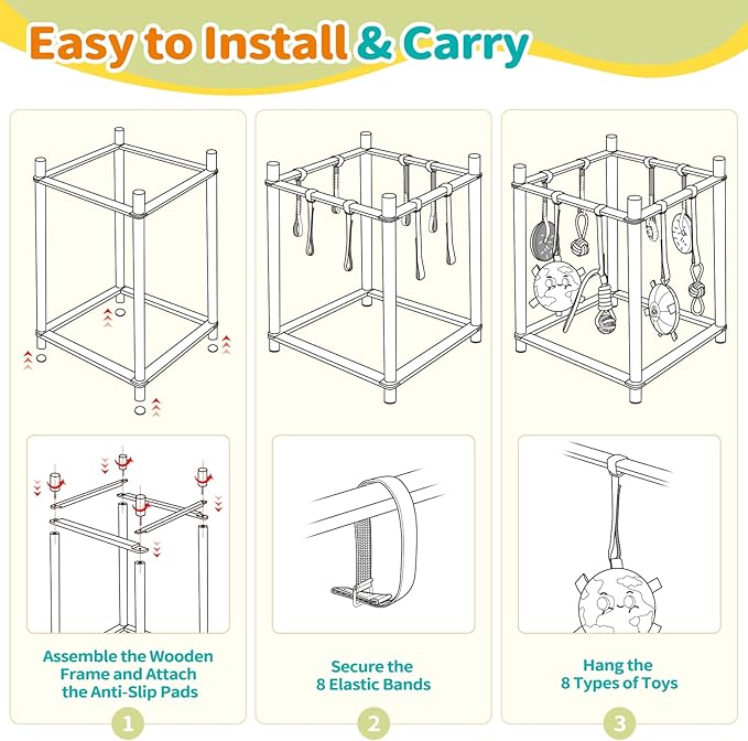 Wooden Puppy Play Gym for Small Dogs, Puppy Jungle Gym with 8 Hanging Toys, Wood Frame Indoor Puppy Gym with Dog Enrichment Toys for Puppies and Small Pets (Pink)