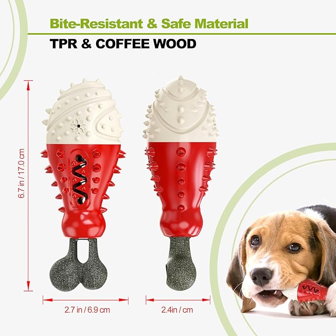 Natural Coffee Wood Dog Toy - Cooling Freezable TPR Teething Chew & Treat Dispensing Enrichment Toy - Sustainable for Small Medium Large Breeds (Red)