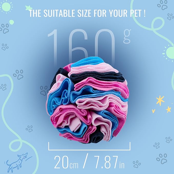 Pet Snuffle Ball, Puzzle Sniffing Interactive Dog Ball for Blind Dogs Training Stress Relief Dog Enrichment Toys Treat Machine Washable (Royal Blue, 20cm)