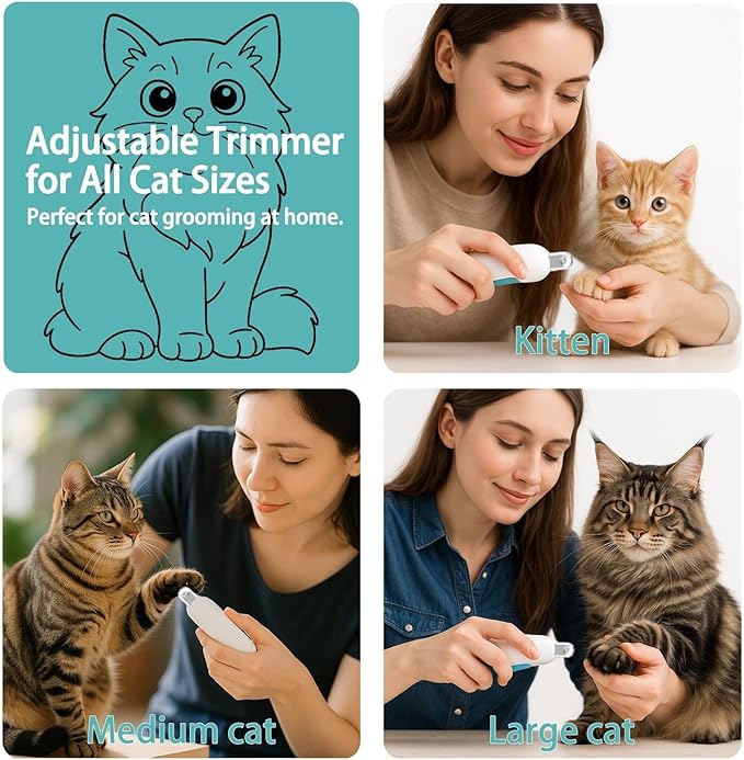 Cat Nail Clipper, Cat Nail Trimmer with Adjustable 3-Size Trimming Hole & Hidden Nail File, Anti-Splash Claw Cutter with Debris Catcher for Kittens, Cats & Small Pets Home Grooming