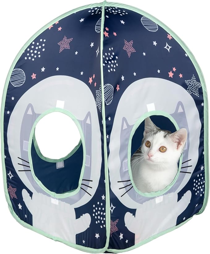Kitty City Galactic Pop-Up Cat Play House, Collapsible Indoor Cat Hideout with Peekaboo Openings, Lightweight Foldable Cat Cube for Play & Lounging