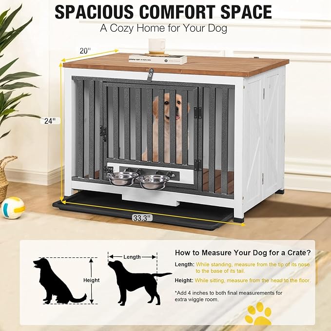 Aivituvin Dog Crate Furniture for Small & Medium Dogs Portable Heavy Duty Dog Kennel End Table, Dog House with Solid Wood Opening Roof