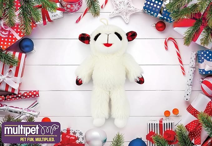 Multipet Small Holiday Lambchop Dog Toy Plush Plaid 7" | Plush Pet Dog Toy Squeaker | Lambchop Gingham Red/Black | 7 Inches | Squeaky Lamb Chop Dogs Toys | Small/Medium Breed | Officially Licensed