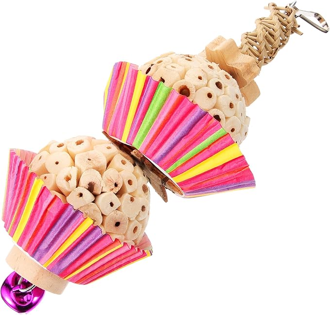 BESTonZON Parrot Chewing Hanging Bird Cage Accessory with Natural Rattan and Two Shreddable Balls for Parakeets and Small Birds to Chew and Play