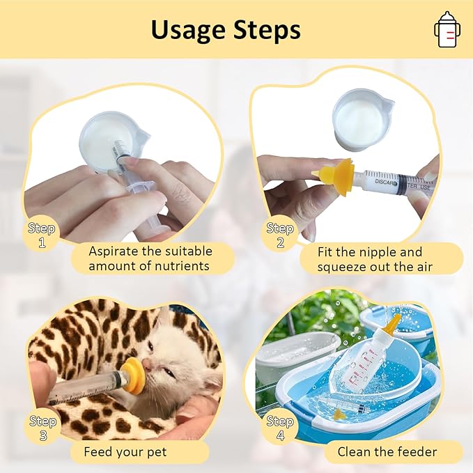 Pet Nursing Bottle, Pet Feeding Nipple, Milk Nursing Bottle Kits for Puppy & Kitten, with 1 * Pet Feeding Bottle, 3 * Animal Feeding Nipple, Fit for Cats, Dogs Kittens, Puppies, Rabbits, Squirrels
