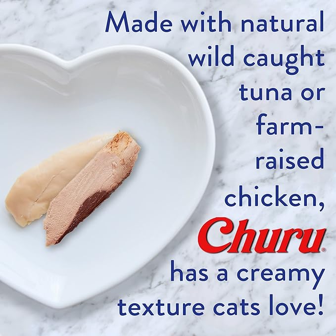 INABA Churu Cat Treats, Grain-Free, Lickable, Squeezable Creamy Purée Cat Treat/Topper with Vitamin E & Taurine, 0.5 Ounces Each Tube, 48 Tubes (4 per Pack), Chicken with Shrimp Recipe