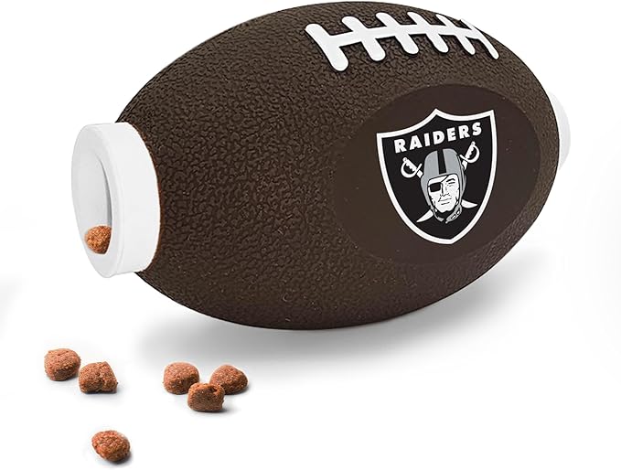 NFL Las Vegas Raiders Football Treat Dispensing Toy for Dogs and Cats - Interactive Rubber Ball for Feeding and Fun