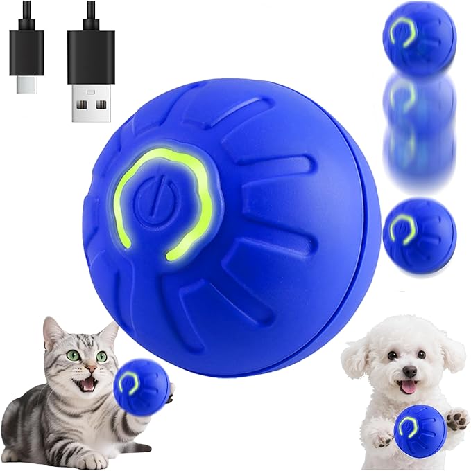 Interactive Self-Moving Pet Toy Ball - Motion-Activated Auto Rolling, Military-Grade Chew Resistant, USB-C Rechargeable for Small Dogs & Cats (Orange, Small) (Blue, Small)