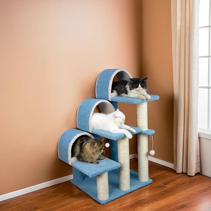 Armarkat 38" High Ivory Cat Step Stairs ramp, Real Wood Cat Sratcher For Pets Cats B3803
