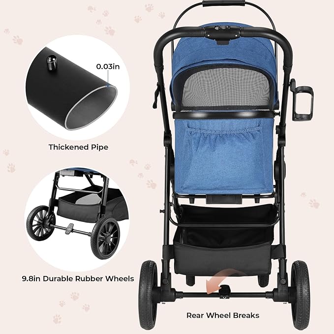 MAMIZO Pet Stroller for Medium Dogs Cats Up to 55 lbs, All-Terrain 3-in-1 Dog Stroller with Detachable Carrier, Rubber Wheels, One-Click Folding, Storage Basket & Cup Holder, for Senior Dogs & Cats