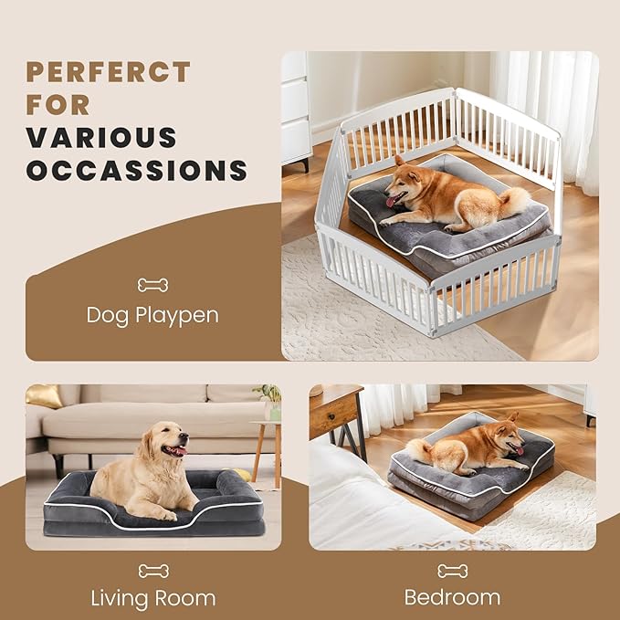 DUMOS 42x32 Inch Orthopedic Dog Beds for XL Large Sized Dogs, Machine Washable Cover Pet Bed, Anti-Slip Waterproof Memory Foam Couch Bed for Indoor Dogs and Cats, Grey