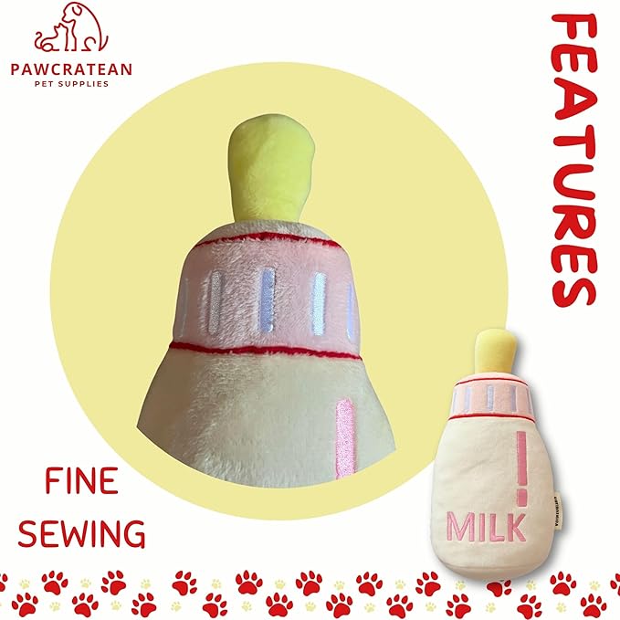 7" Squeaky Plush Toy for Puppies Small Dogs Self Etertainment Washable Soft Made [PET ONLY] (Milk Bottle)