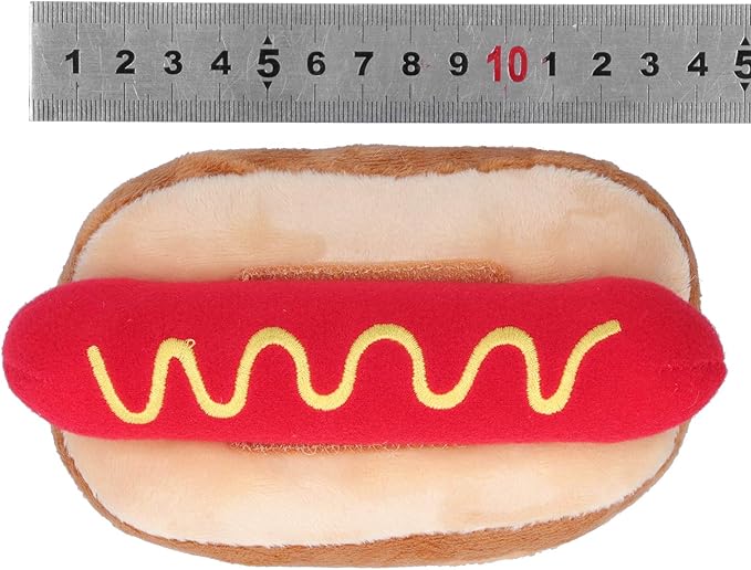 Jeanoko Hot Dog Toy Exquisite Design Food Shape Stuffed Toy Squeezable Soft Plush Dog Toy Soft Plush Hot Dog Shape for Cats Dogs