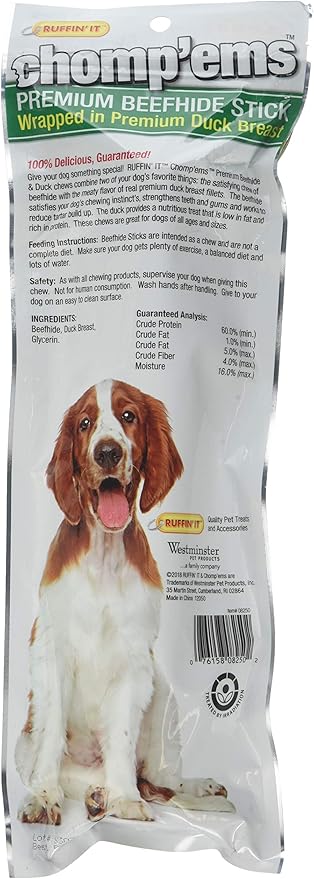 Chomp’ems Premium Beefhide Chew for Dogs, 1 Chew (Pack of 6)