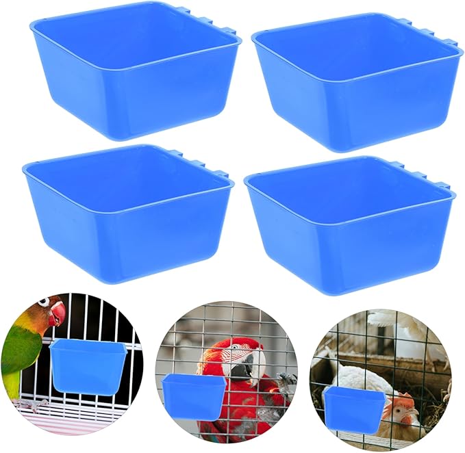 Kisangel 4pcs Hanging Bird Cage Bowls Feeding Cups for Rabbit Chicken Easy Install Water Dispenser Portable Feeder for Birds and Pets Blue