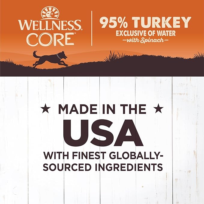 Wellness CORE 95% Adult Canned Wet Dog Food, Grain Free, Natural, Turkey with Spinach Recipe, 12.5 oz, Pack of 12 Cans