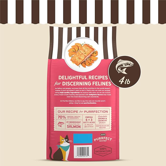Merrick Purrfect Bistro Grain Free Salmon and Sweet Potato Recipe Natural Dry Cat Food for Adult Cats, High Protein, Outdoor or Indoor Cat Food - 4 lb. Bag