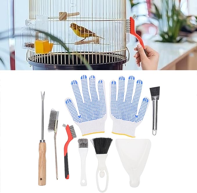Bird Cage Cleaning Tools Set, Stainless Steel Brush Bird Cage Cleaner Brush Kit for Parakeet Items Small Animal Clean
