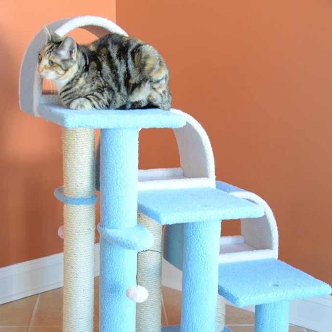 Armarkat 38" High Ivory Cat Step Stairs ramp, Real Wood Cat Sratcher For Pets Cats B3803