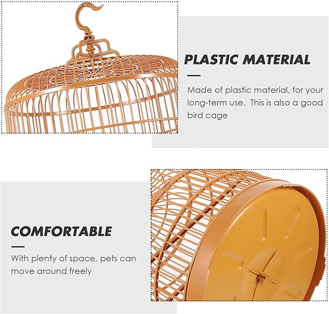 UKCOCO Plastic Hanging Bird Cage Decorative Round Dome Pet Cage for Small Birds Cockatiels Parakeets with Display Ornament Suitable for Indoor Use