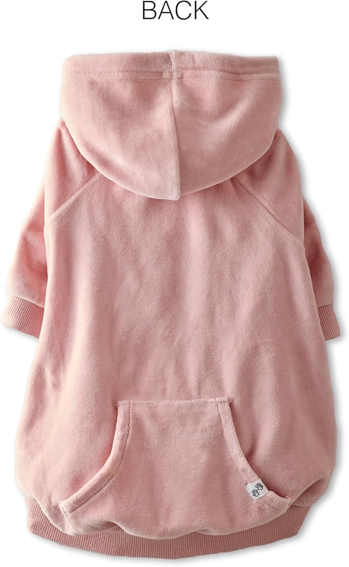 Pet Passion Cooper II Organic Cotton Velour Dog Hoodie Pet Coat for Small, Medium and Large Dogs, Pink, Large