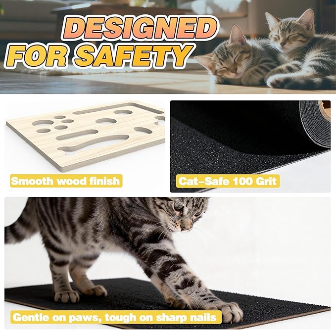 Cat Scratch Puzzle Enrichment Box, Interactive Cat Nail File Box with Sandpaper Liner for Cat Claw Care, Cat Scratch Puzzle Box - Stress Free Alternative to Clippers & Grinders for Indoor Cats