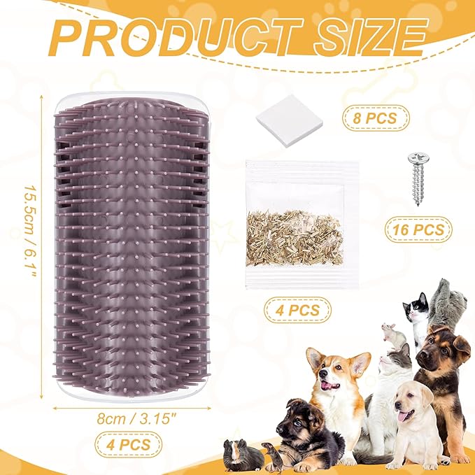 Self Grooming Cat Brush, Cat Self Groomer Scratcher with Catnip Softer Scratchers Wall Corner Groomer Massage Combs (4Pcs, L, Grey) for Long Short Fur Pets/Kittens/Puppies