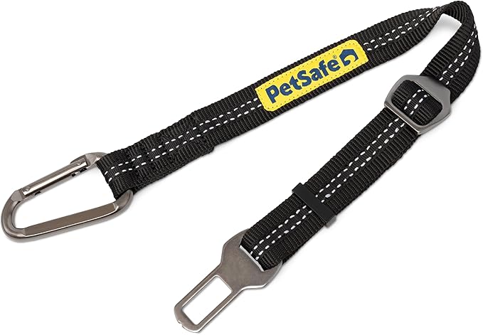 PetSafe Safety Seatbelt Tether Adjustable Dog Seat Belt for Car Works with Any Harness Carabiner Clip, Black - 1 Tether Included
