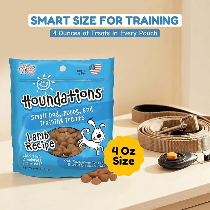 Loving Pets Houndations Lamb Dog Training Treats | All Natural | 2.6 Calories Per Treat | Grain-Free, Wheat-Free, Gluten-Free & Corn-Free | For Small Dogs & Puppies, 4 oz