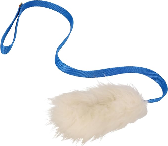 Dingo Natural tug Toy for Dog, Sheepskin Toy, Sheep Leather, Long Toy, for Chasing Motivation Reward Agility, Long Handle, Blue 15583