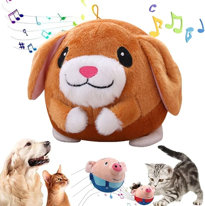 Interactive Dog Toys - Active Moving Pet Plush Toy Ball Washable Cartoon Electronic Bounce Toy Active Rolling Ball for Dog, Cats(E)