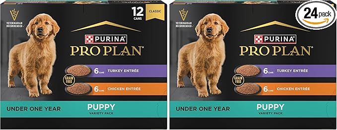 Purina Pro Plan Development Wet Puppy Food,Grain Free Chicken Entree and Grain Free Turkey Entree Variety Pack - 13 oz. Cans,(Pack of 24)