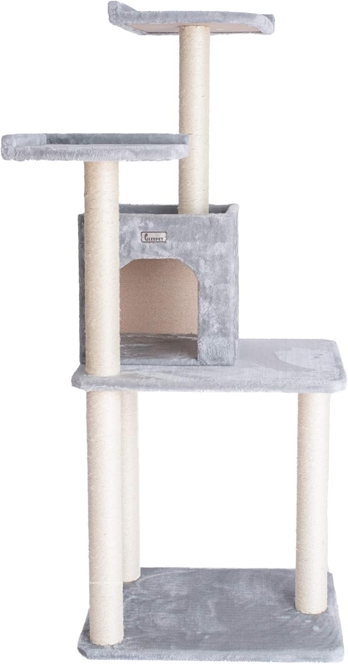 Gleepet GP78571022 Cat Tree, Real Wood Play House, Silver Gray,14 D x 27 6 W x 57 H