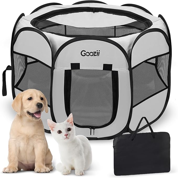 Goozii Pet Cat Playpen for Indoor Cats Enclosed, Puppy Dog Play Pen for Outdoor Travel Camping (Large Size, Light Grey)