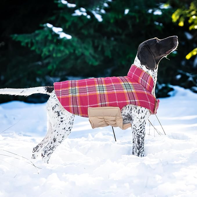 Kuoser Warm Dog Coat, Waterproof Dog Jacket for Extra Large Dogs, Adjustable Durable XXXL Doggie Winter Coat Reversible Puppy Cold Weather Apparel for Large Breed, Rose 3XL
