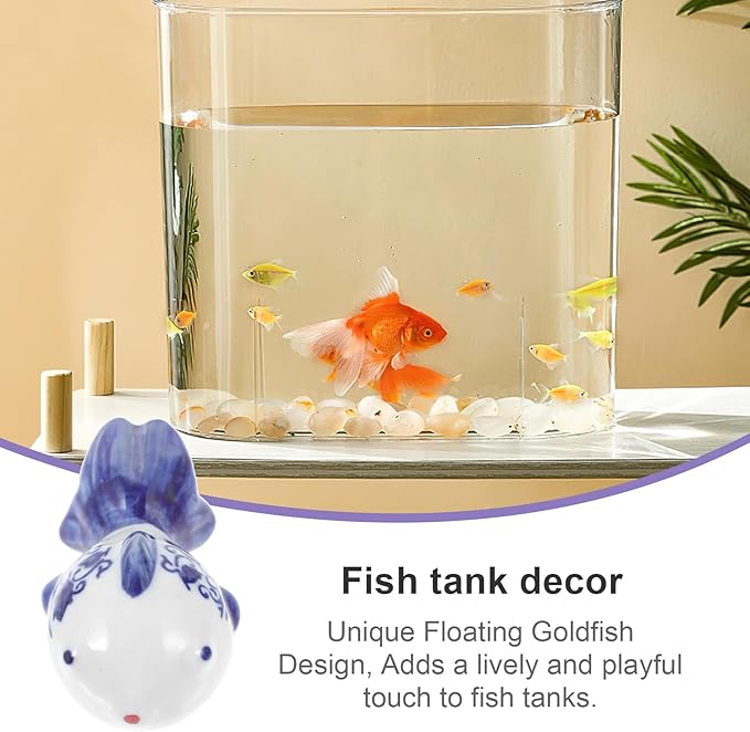 HOMSFOU Ceramic Fish Figurine Floating Ball Fish Tank Float Blue and White Goldfish Statue Porcelain Balls Centerpiece Miniature Underwater Aquatic Animal Figures for Zen Garden Tea Pet